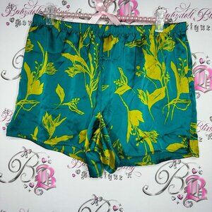 Stars above shorts floral tropical silky satiny blue green luxe relaxed comfy
